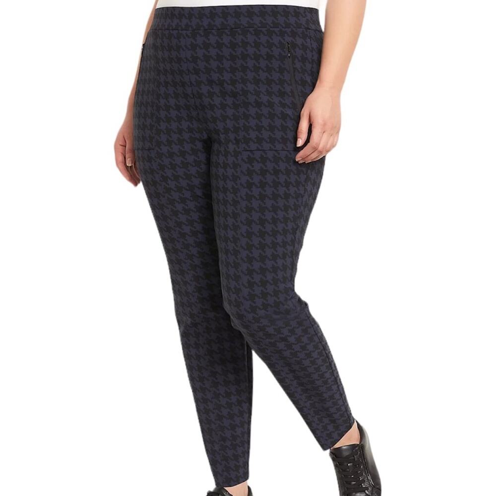 Lane Bryant Houndstooth On-The-Go Slim Ankle Pant Blue Black